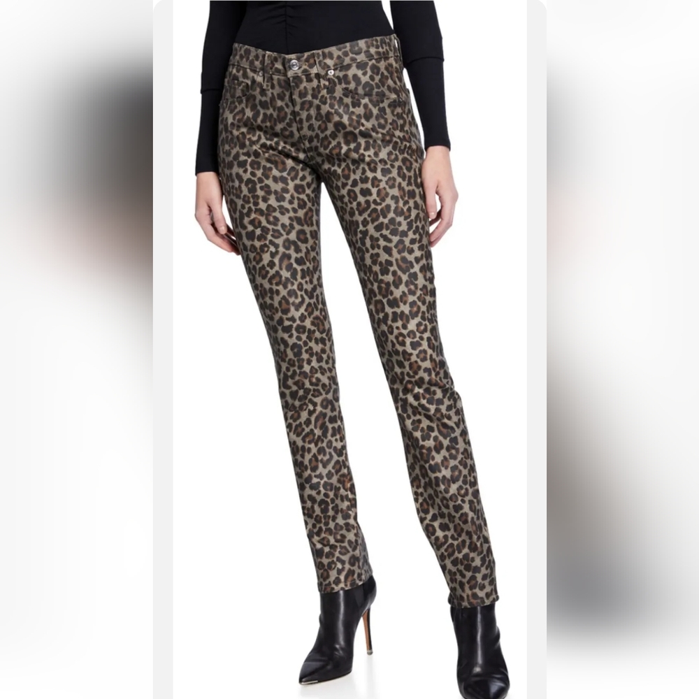 VERONICA BEARD Jeans Brooke brown Leopard Mid Rise coated women's size 24 NWT